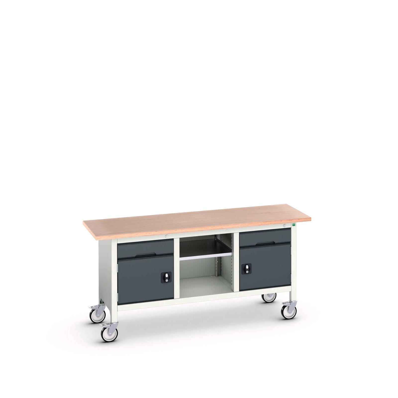 bott Verso verrijdbare werkbank 1750x600x830mm 2 laden 1 middenschap 2 deuren Multiplex RAL 7016