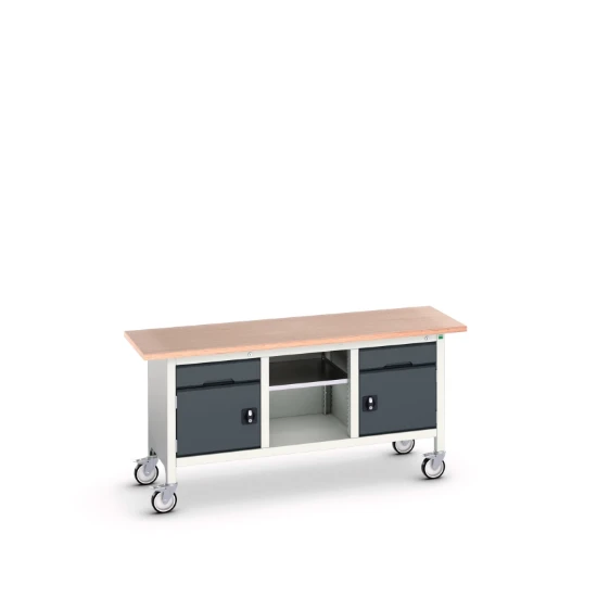 bott Verso verrijdbare werkbank 1750x600x830mm 2 laden 1 middenschap 2 deuren Multiplex RAL 7016