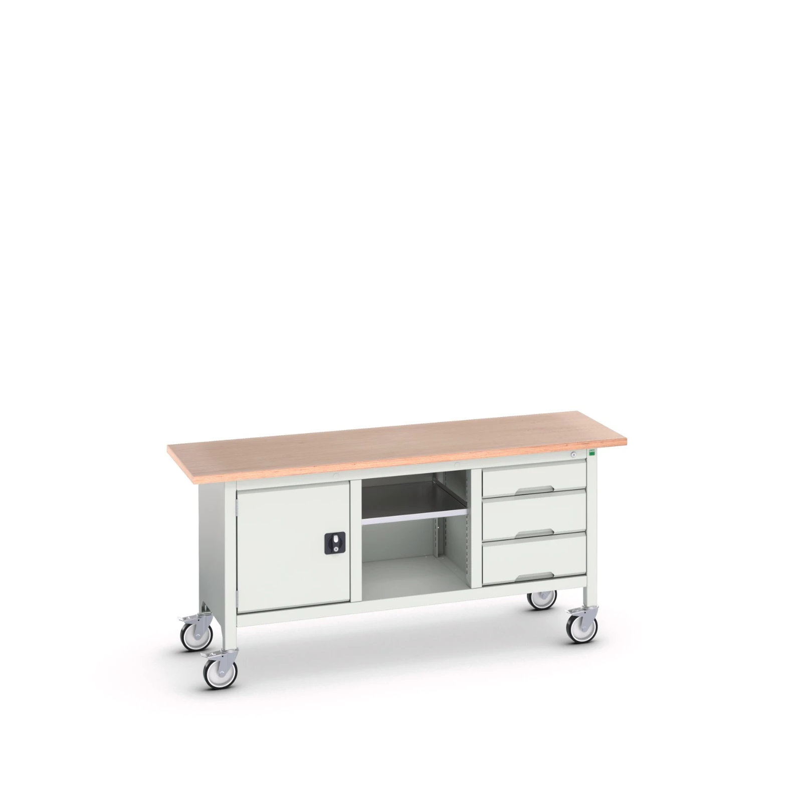 bott Verso verrijdbare werkbank 1750x600x830mm 3 laden 1 middenschap 1 deur Multiplex RAL 7035