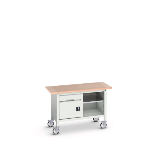 bott Verso verrijdbare werkbank 1250x600x830mm 1 deur 1 lade 1 schap Multiplex RAL 7035