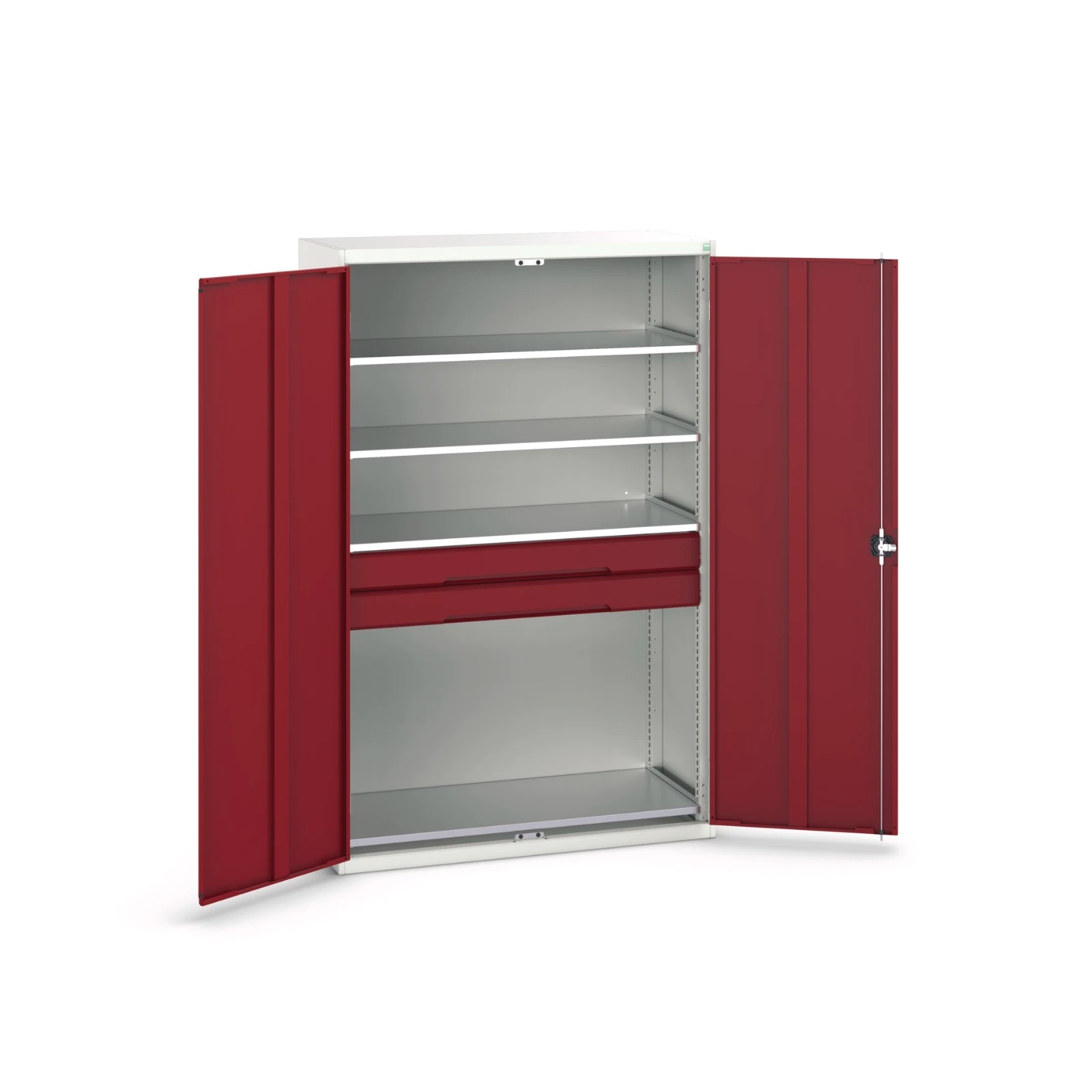 bott Verso systeemkast 1300x550x2000mm 4 legborden 2 lades RAL 3004
