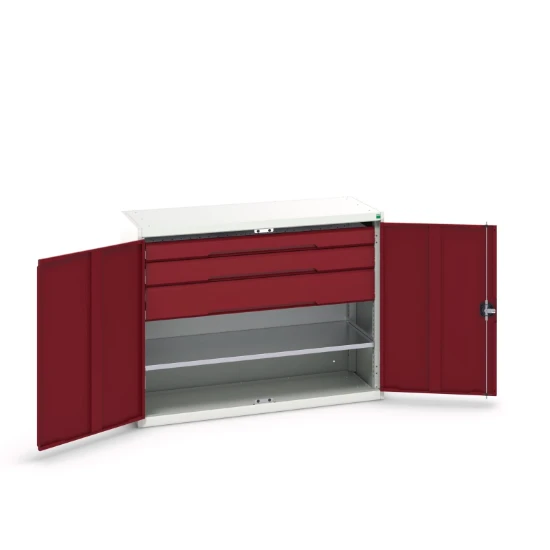 bott Verso systeemkast 1300x550x1000mm 1 legbord 3 laden RAL 3004