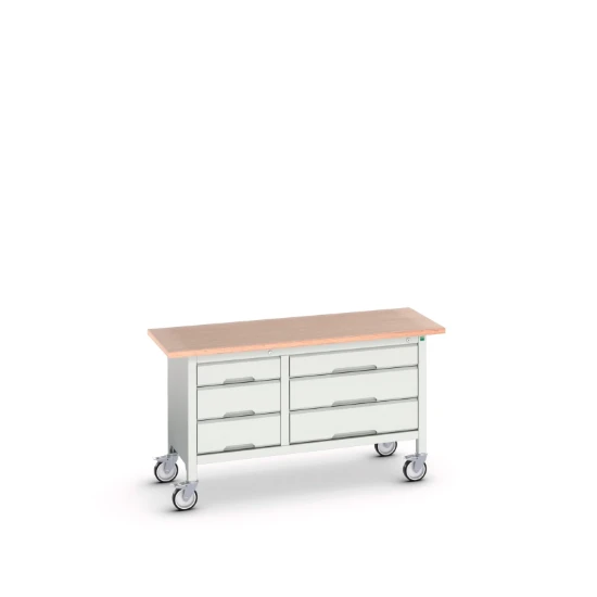 bott Verso verrijdbare werkbank 1500x600x830mm 6 laden Multiplex RAL 7035