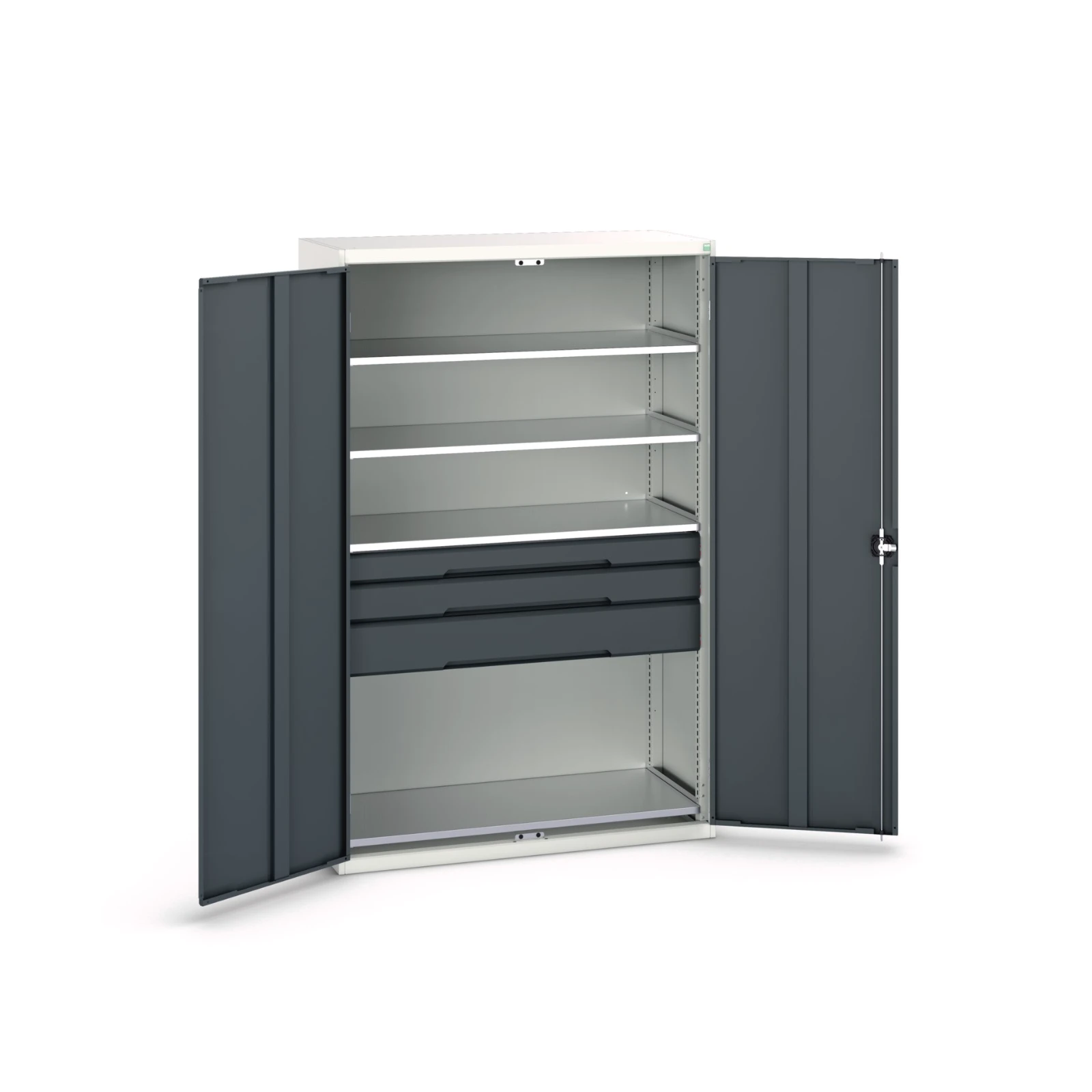 bott Verso systeemkast 1300x550x2000mm 4 legborden 3 lades RAL 7016