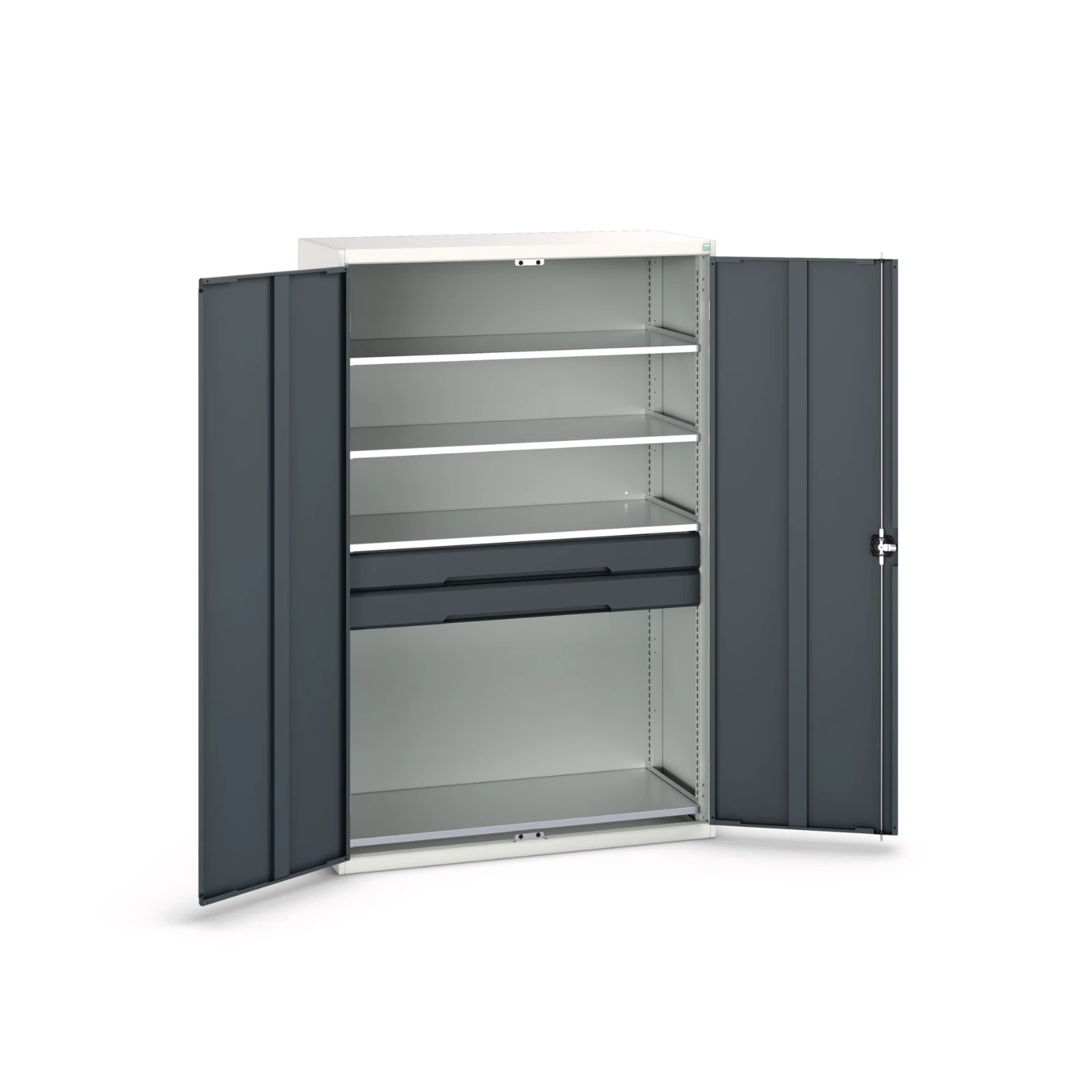 bott Verso systeemkast 1300x550x2000mm 4 legborden 2 lades RAL 7016