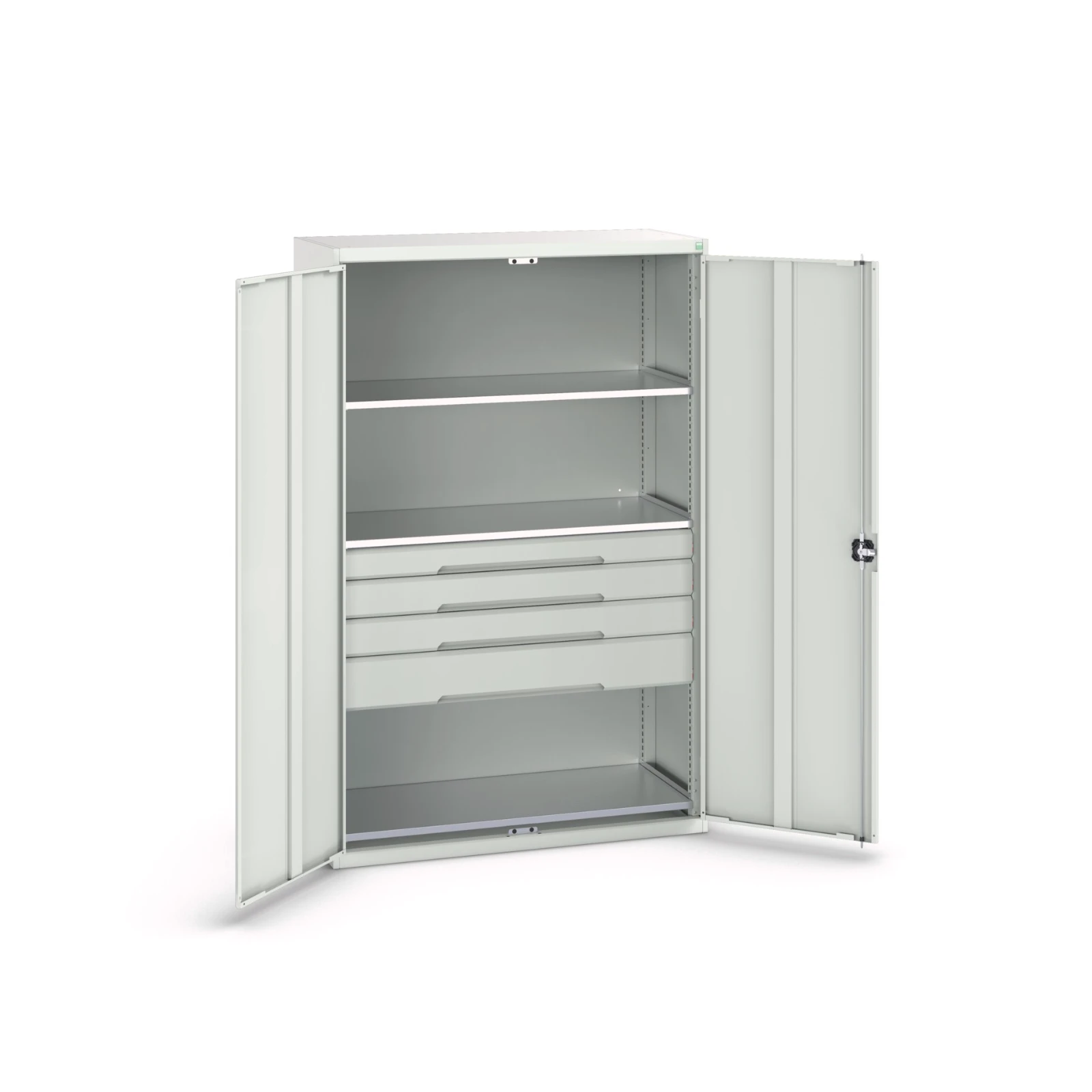bott Verso systeemkast 1300x550x2000mm 3 legborden 4 lades RAL 7035