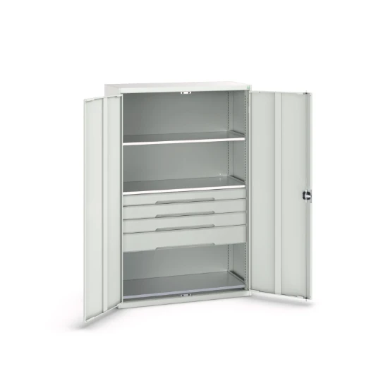 bott Verso systeemkast 1300x550x2000mm 3 legborden 4 lades RAL 7035