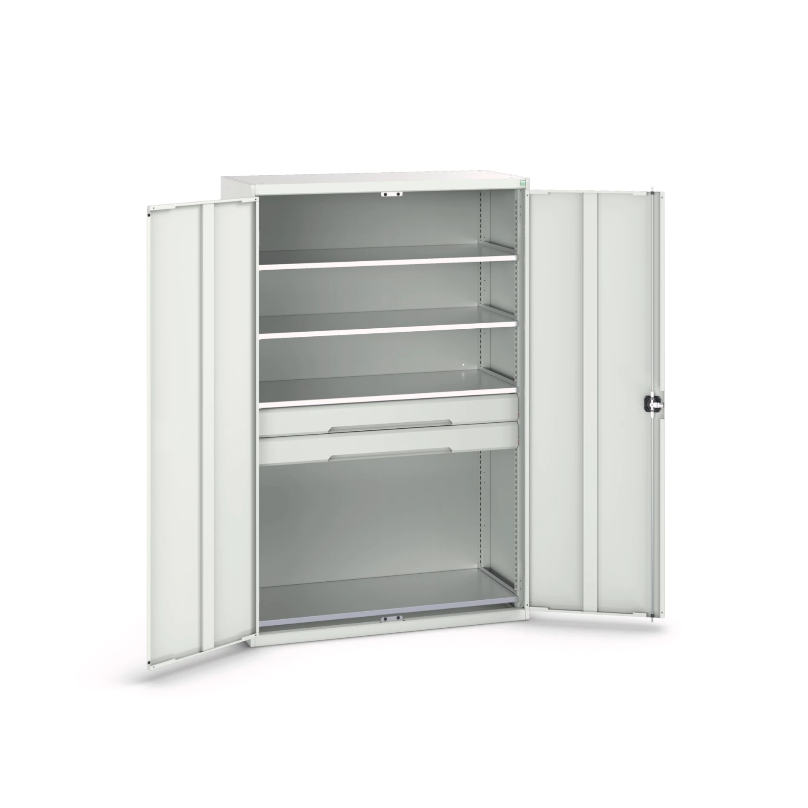 bott Verso systeemkast 1300x550x2000mm 4 legborden 2 lades RAL 7035