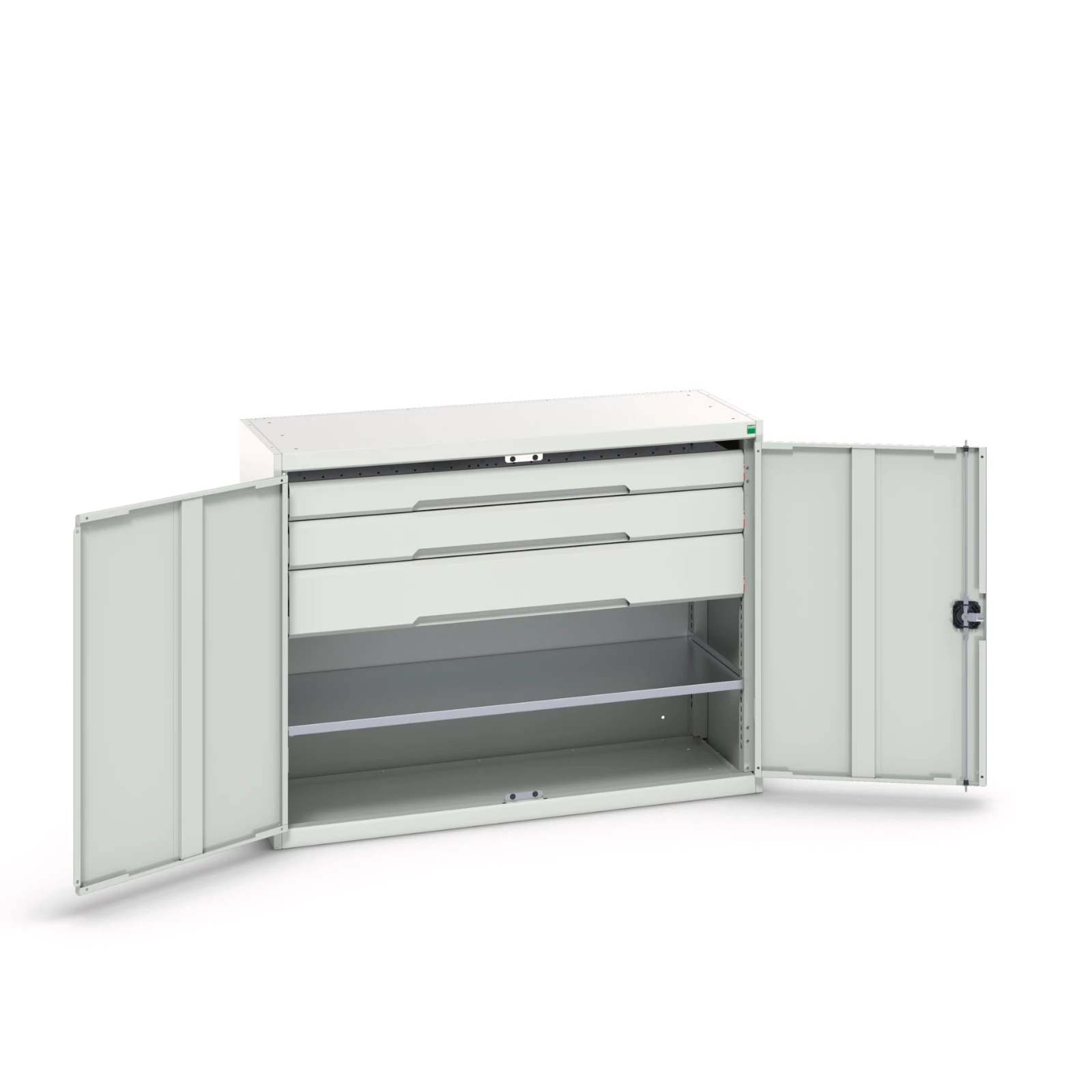 bott Verso systeemkast 1300x550x1000mm 1 legbord 3 laden RAL 7035