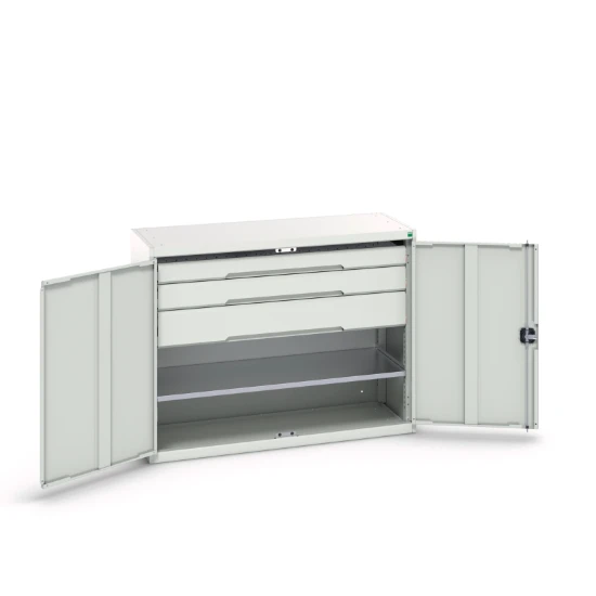 bott Verso systeemkast 1300x550x1000mm 1 legbord 3 laden RAL 7035