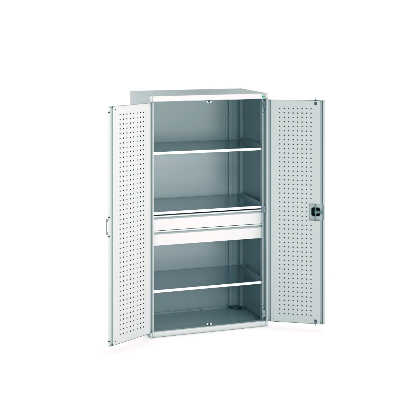 bott Cubio systeemkast 3 legborden 2 laden hoogte 2000 mm RAL 7035