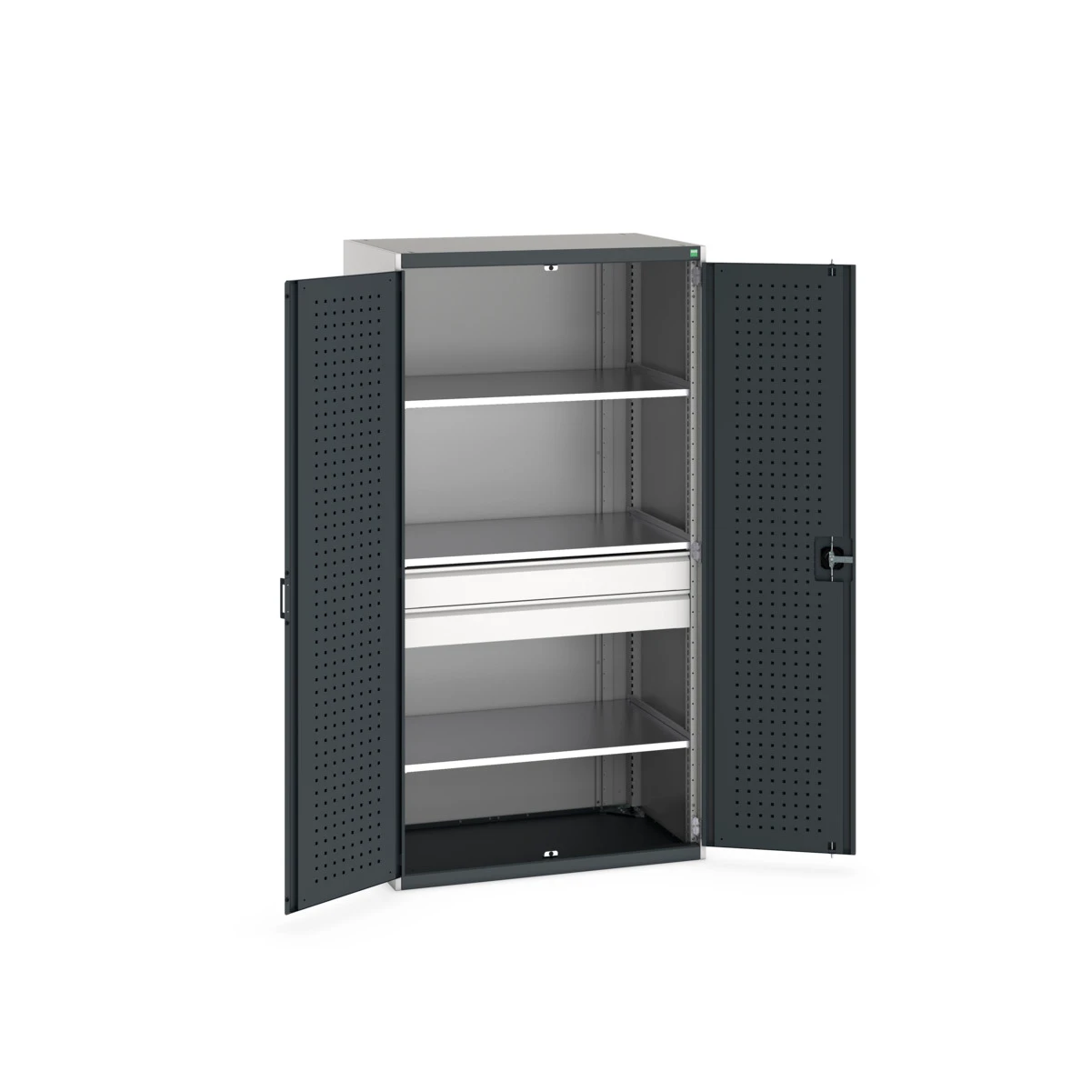 bott Cubio systeemkast 3 legborden 2 laden hoogte 2000 mm RAL 7016