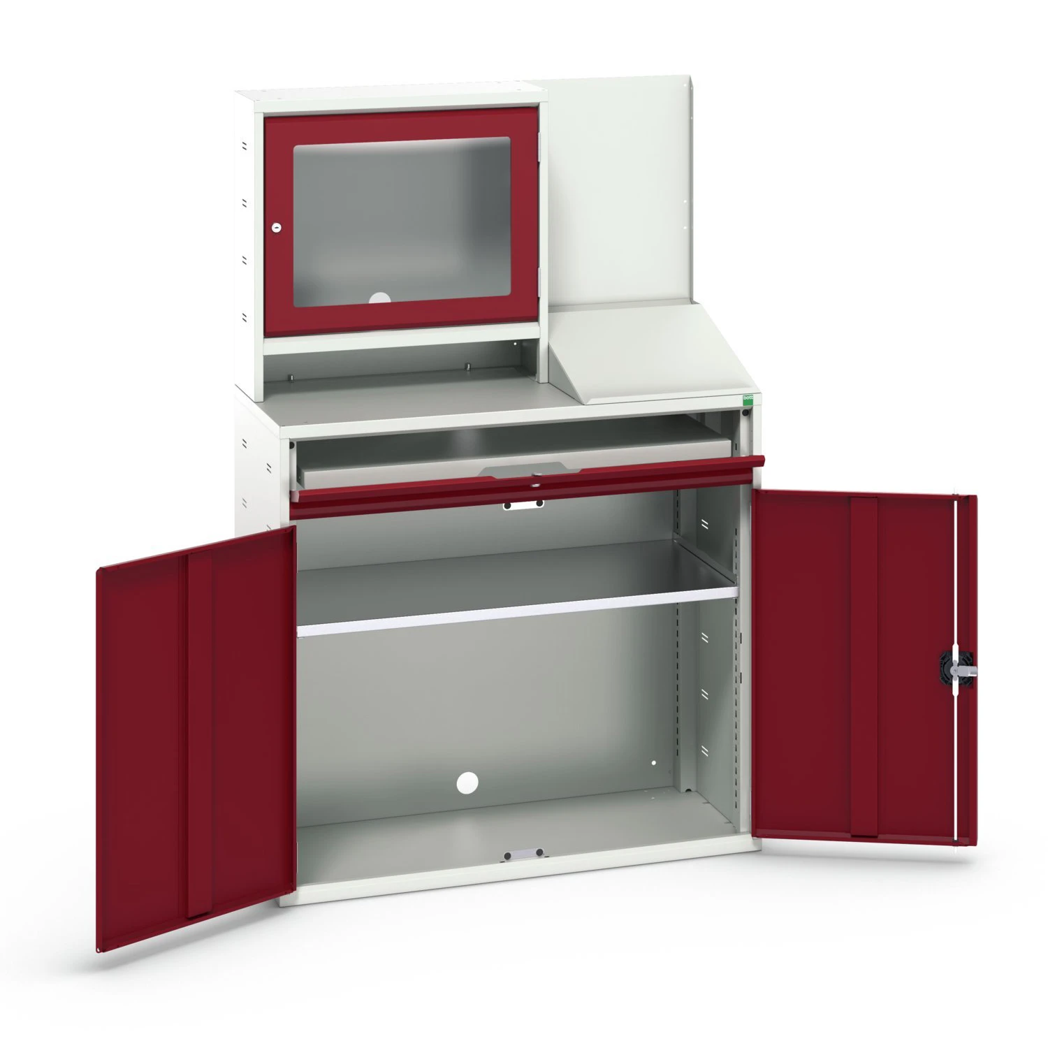 bott Verso computerkast 1050x550x1650mm 1 legbord 1 schuiflade 2 deuren RAL 3004