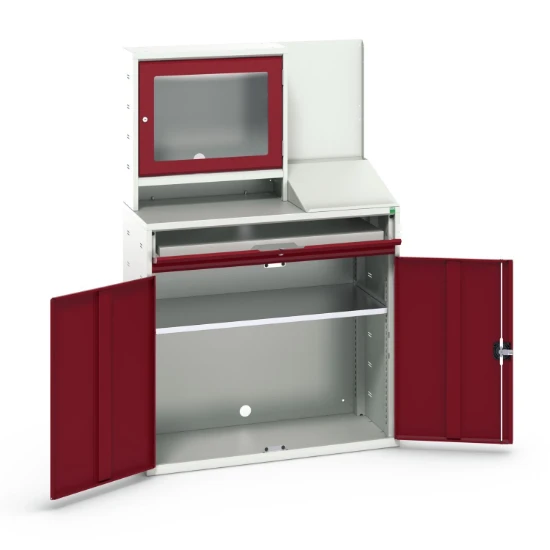 bott Verso computerkast 1050x550x1650mm 1 legbord 1 schuiflade 2 deuren RAL 3004