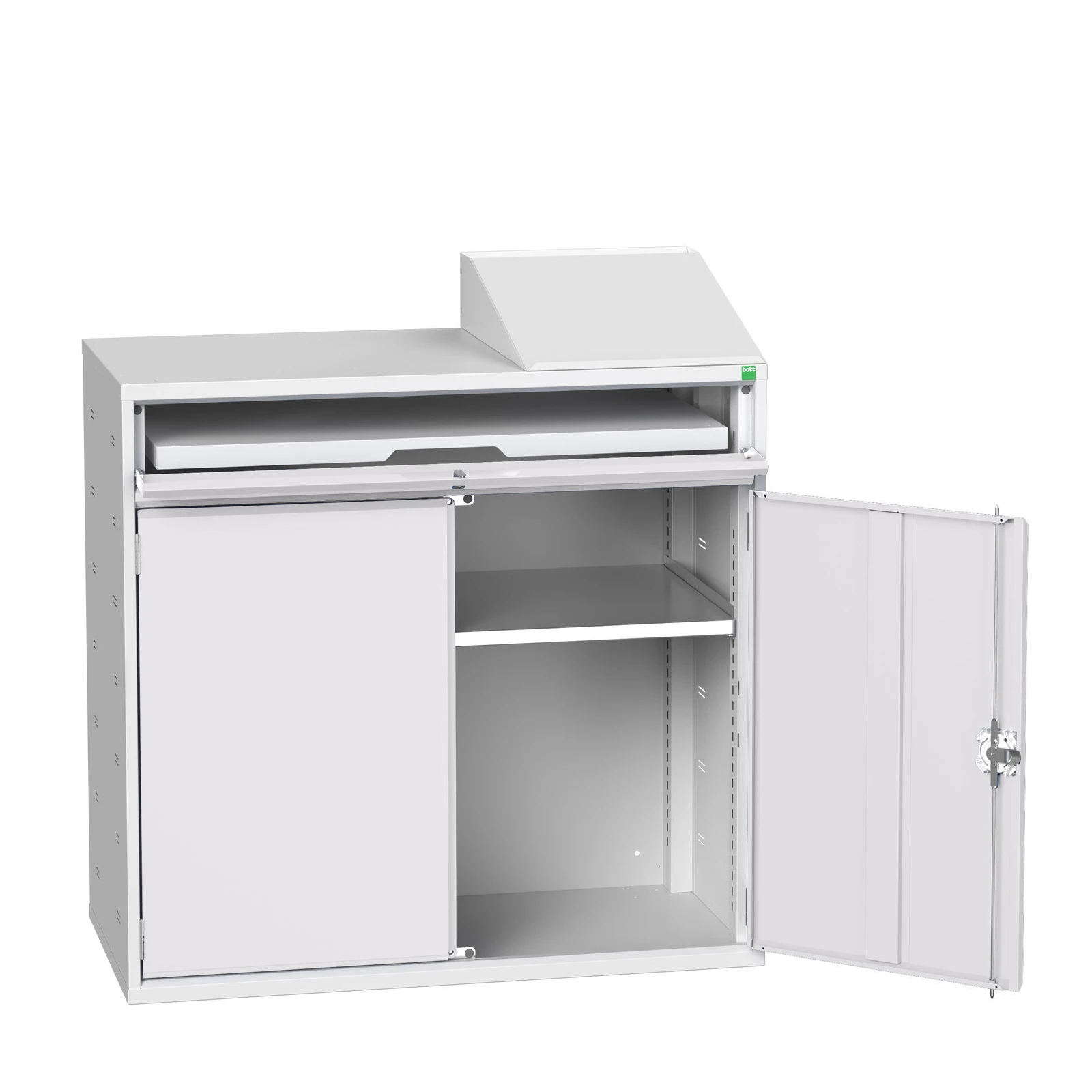 bott Verso computerkast 1050x550x1130mm 1 legbord 1 schuiflade 2 deuren RAL 7035