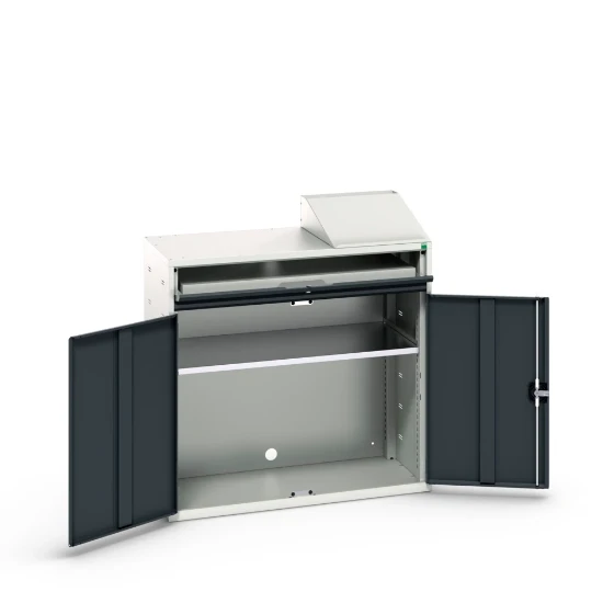 bott Verso computerkast 1050x550x1130mm 1 legbord 1 schuiflade 2 deuren RAL 7016
