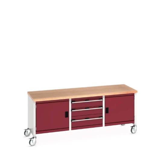 bott Cubio werkbank Multiplex 2 deuren 3 laden Breedte 2000 mm RAL 3004