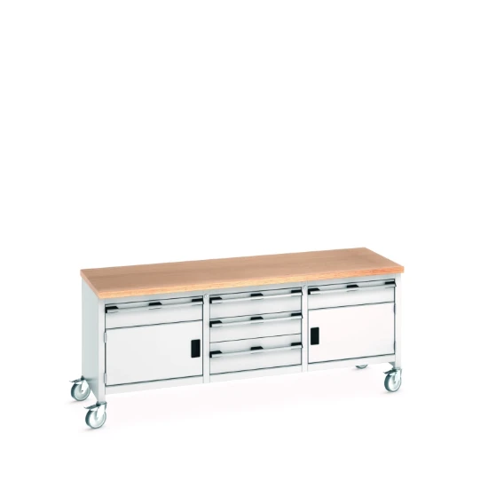bott Cubio werkbank Multiplex 2 deuren 5 laden Breedte 2000 mm RAL 7035