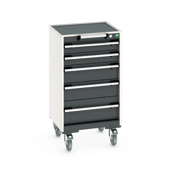 bott Cubio mobiele schuifladenkast 5 laden breedte 525 mm RAL 7016