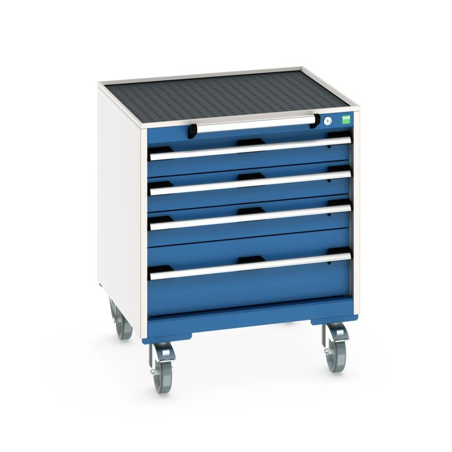 bott Cubio mobiele schuifladenkast 4 laden breedte 650 mm RAL 5010