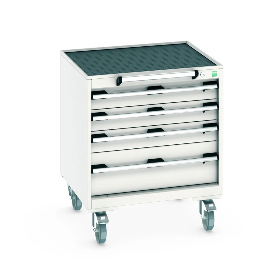 bott Cubio mobiele schuifladenkast 4 laden breedte 650 mm RAL 7035