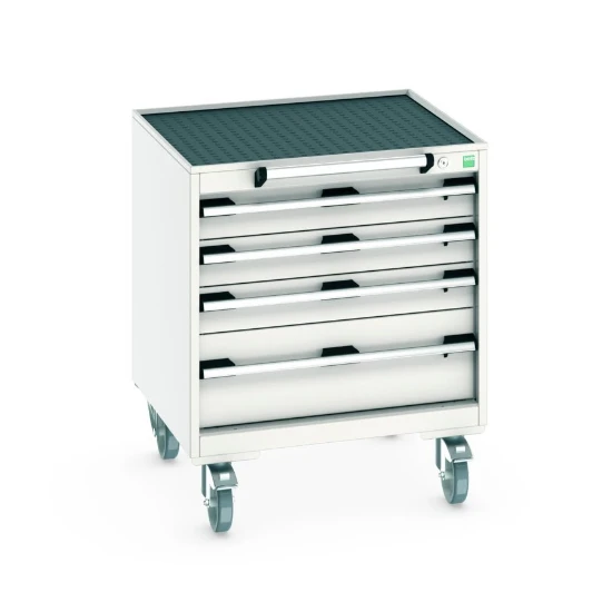 bott Cubio mobiele schuifladenkast 4 laden breedte 650 mm RAL 7035