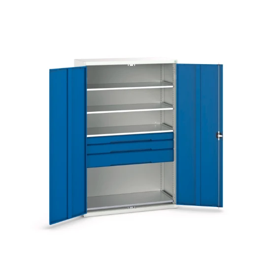 bott Verso systeemkast 1300x550x2000mm 4 legborden 3 lades RAL 5010