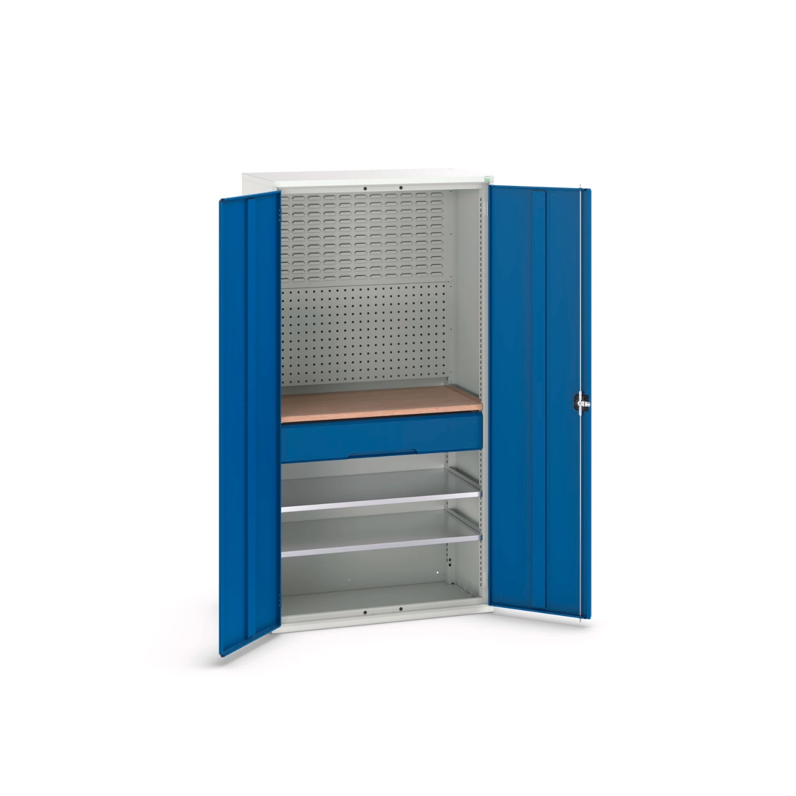 bott Verso systeemkast 1050x550x1000mm 2 legborden 1 lade 1 Perfo achterwand RAL 3004