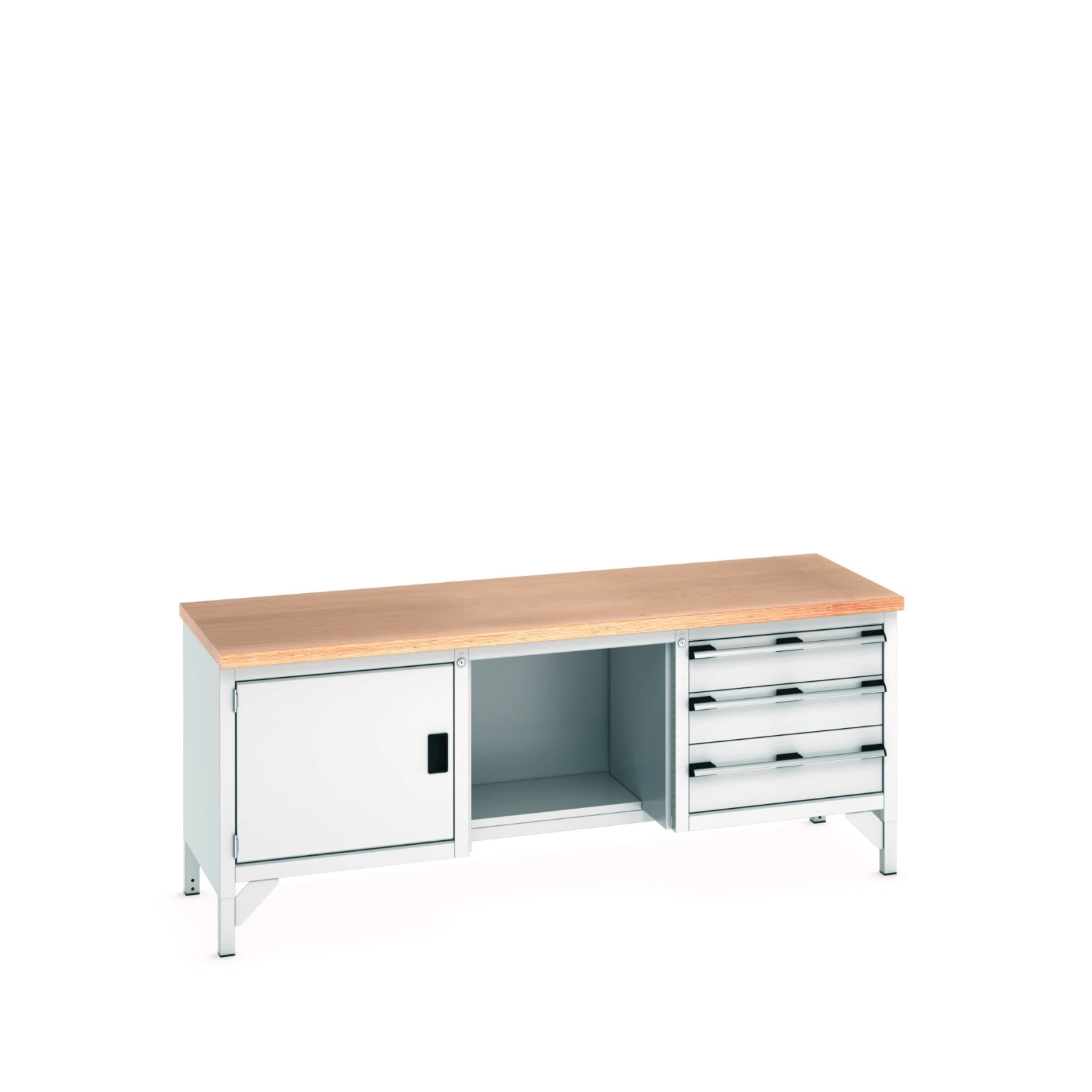bott Cubio werkbank Multiplex 1 deur 3 laden Breedte 2000 mm RAL 7035