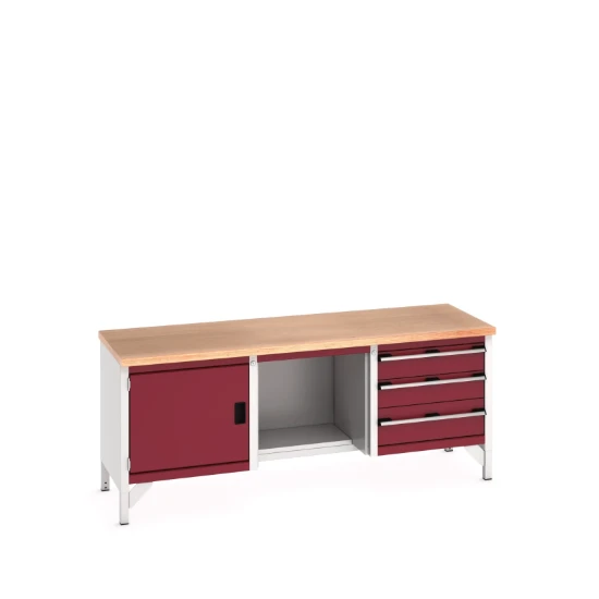 bott Cubio werkbank Multiplex 1 deur 3 laden Breedte 2000 mm RAL 3004