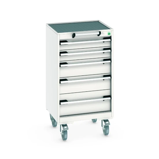 bott Cubio mobiele schuifladenkast 5 laden breedte 525 mm RAL 7035