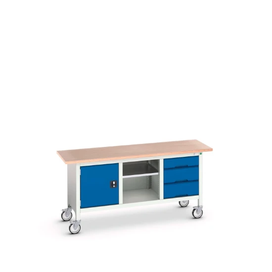 bott Verso verrijdbare werkbank 1750x600x830mm 3 laden 1 middenschap 1 deur Multiplex RAL 5010