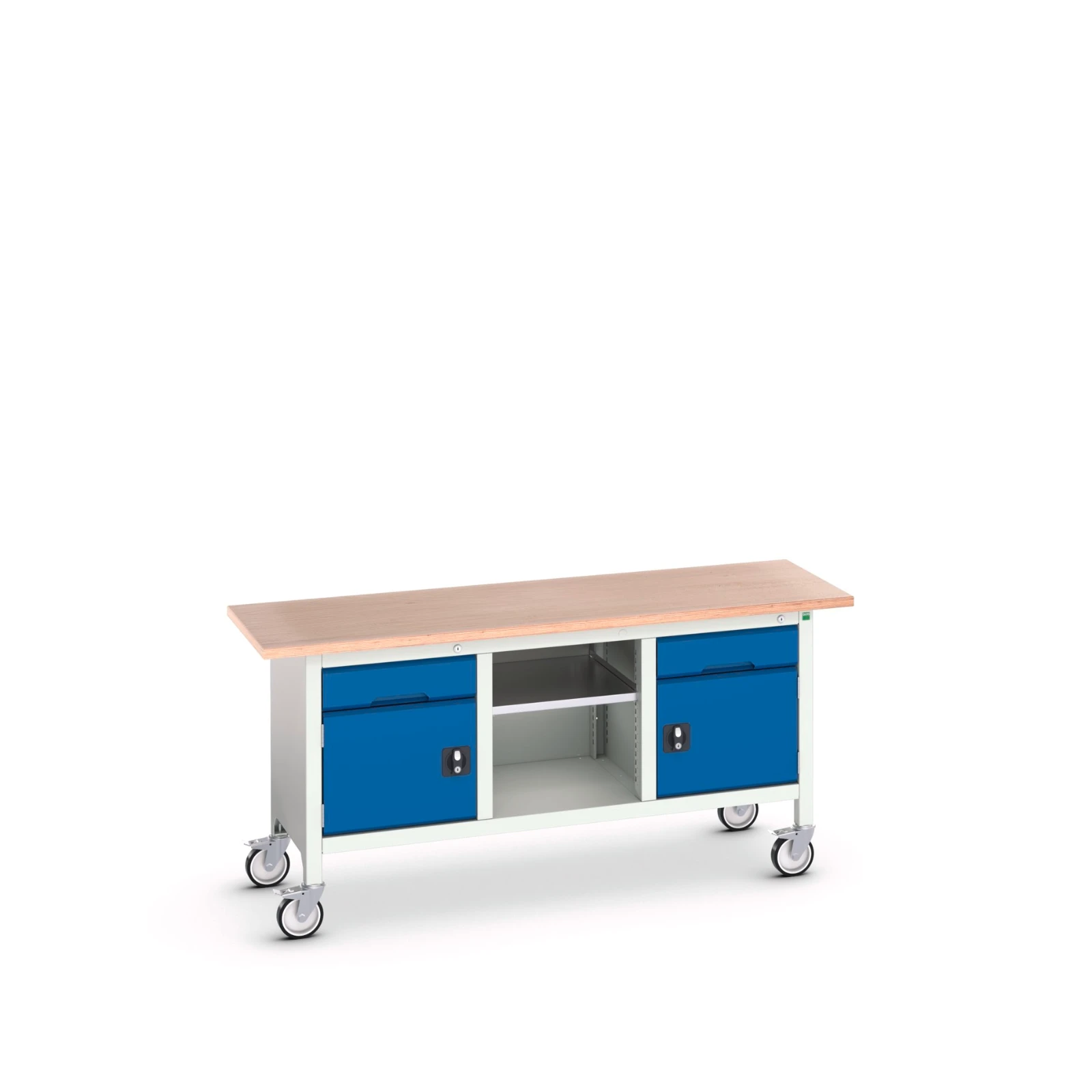 bott Verso verrijdbare werkbank 1750x600x830mm 2 laden 1 middenschap 2 deuren Multiplex RAL 5010