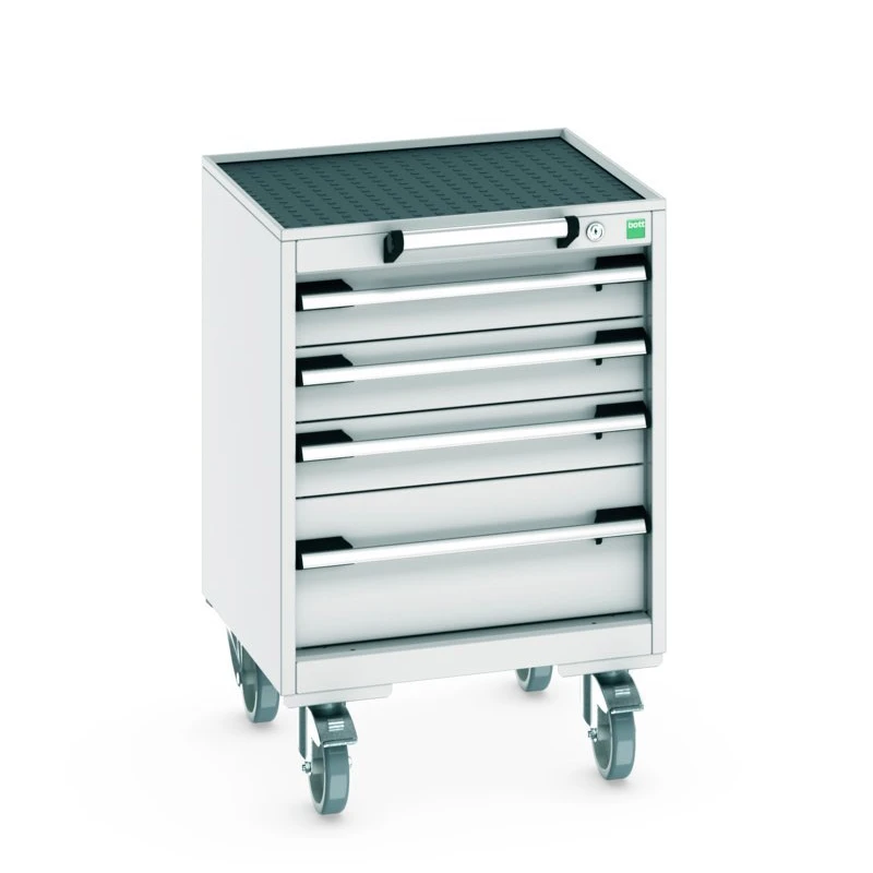 bott Cubio mobiele schuifladenkast 4 laden breedte 525 mm RAL 7035
