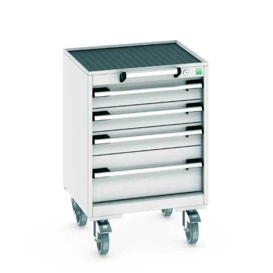 bott Cubio mobiele schuifladenkast 4 laden breedte 525 mm RAL 7035