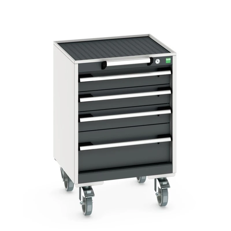 bott Cubio mobiele schuifladenkast 4 laden breedte 525 mm RAL 7016