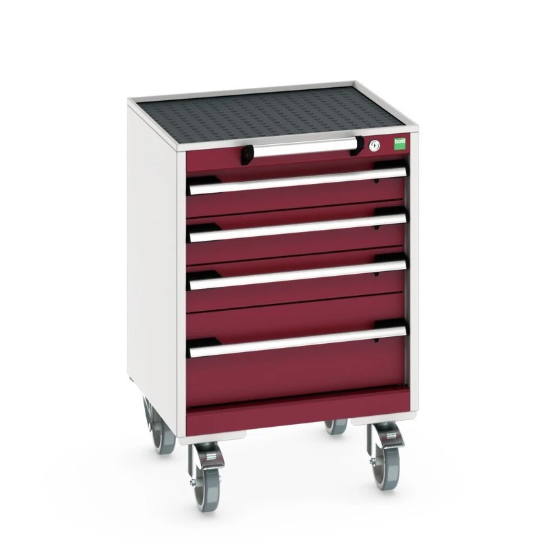 bott Cubio mobiele schuifladenkast 4 laden breedte 525 mm RAL 3004