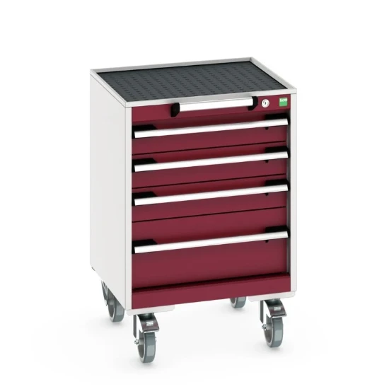 bott Cubio mobiele schuifladenkast 4 laden breedte 525 mm RAL 3004