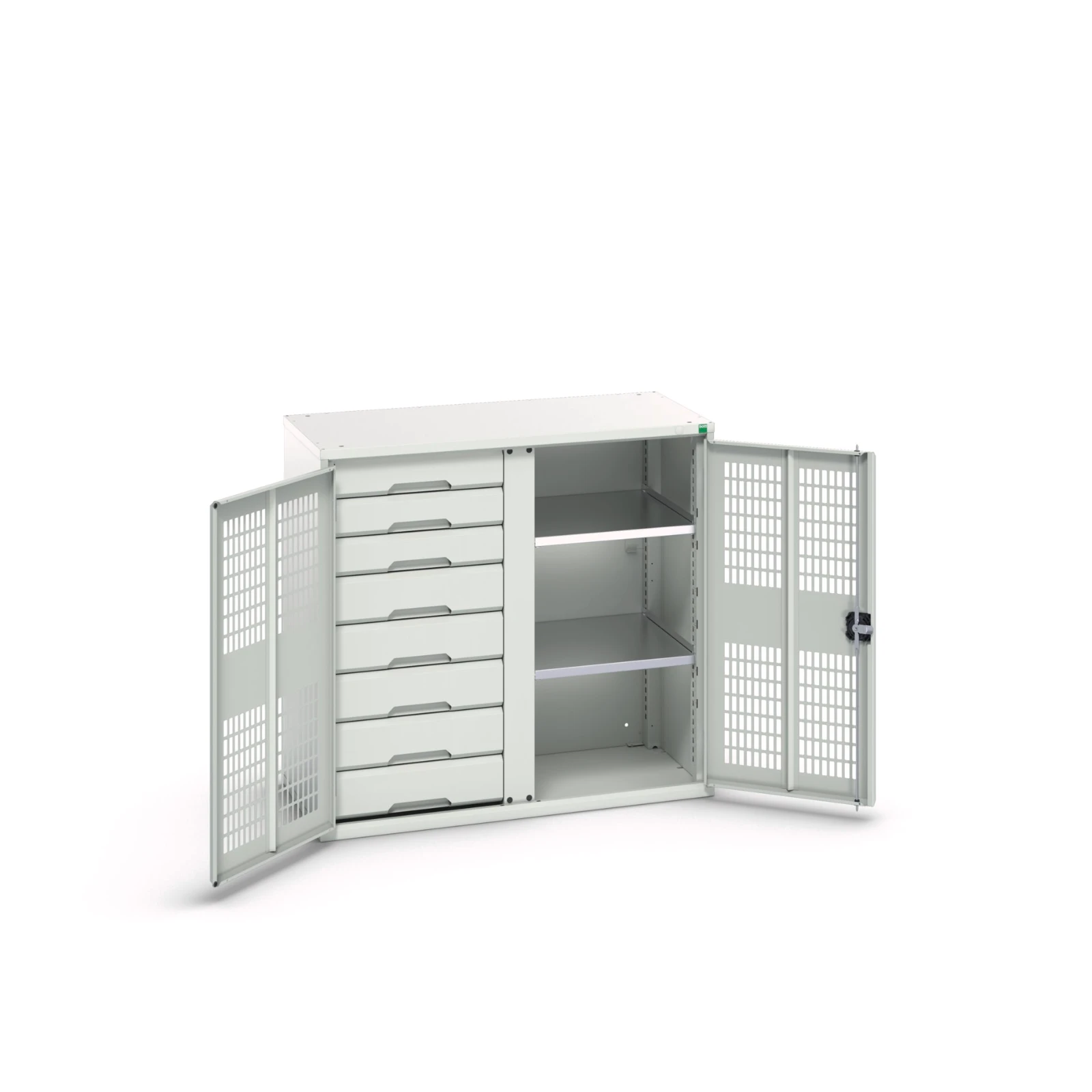 bott Verso kast gevleugelde deuren 1050x550x1000mm 2 legborden 8 laden 8/2 RAL 7035