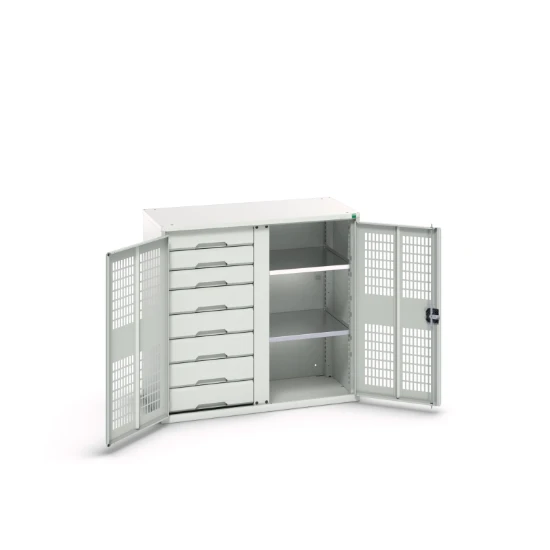 bott Verso kast gevleugelde deuren 1050x550x1000mm 2 legborden 8 laden 8/2 RAL 7035