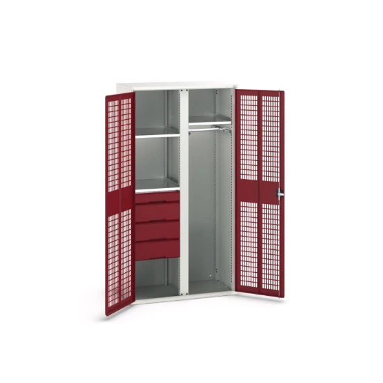 bott Verso kast gevleugelde deuren 1050x550x2000mm 3 legborden 4 lades 1 rail RAL 3004