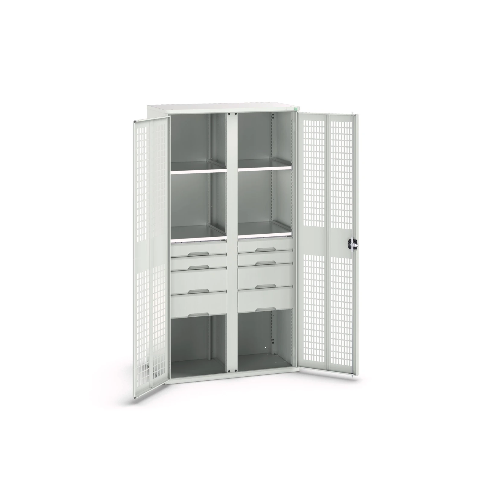 bott Verso kast gevleugelde deuren 1050x550x2000mm 4 legborden 8 lades RAL 7035