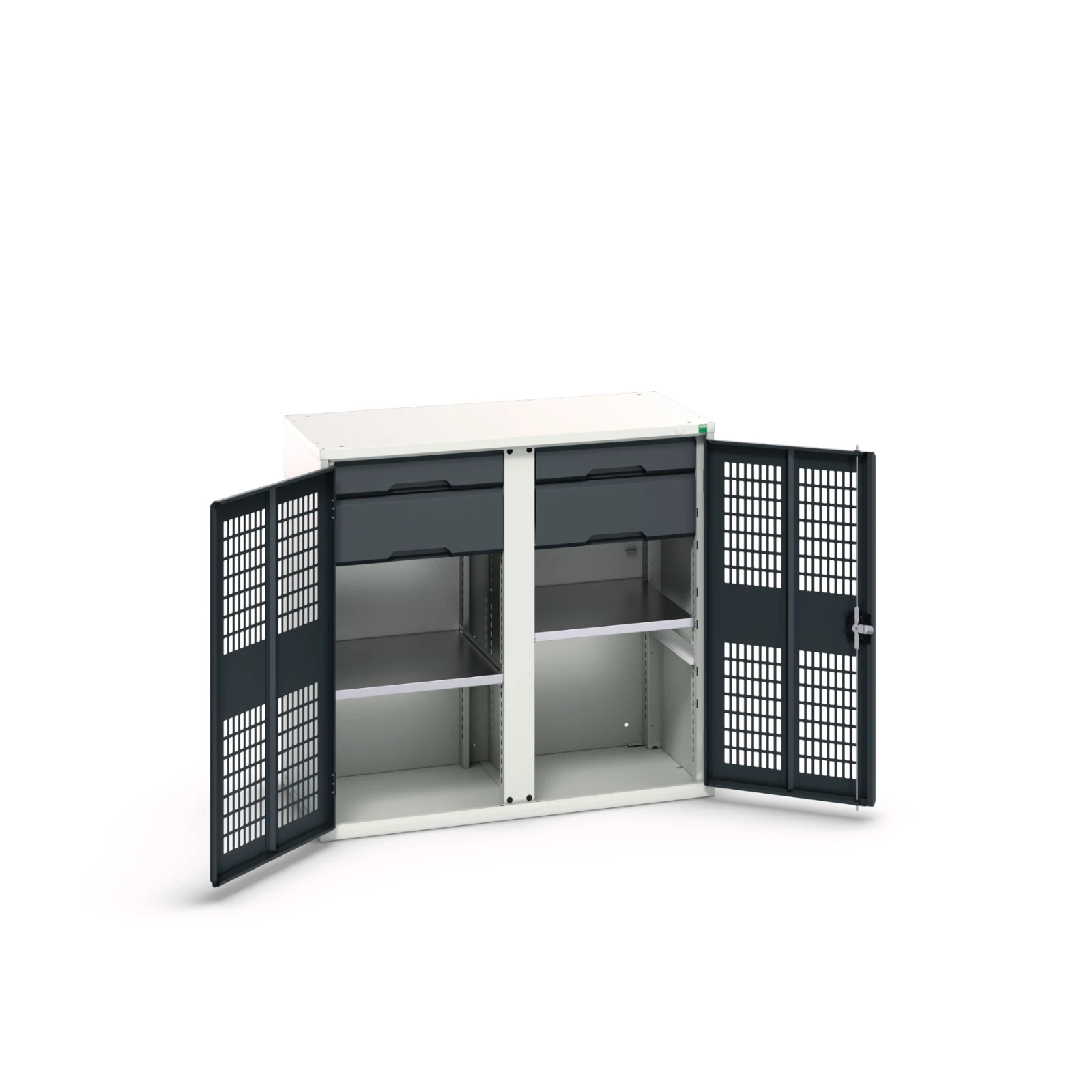 bott Verso kast gevleugelde deuren 1050x550x1000mm 2 legborden 4 laden RAL 7016