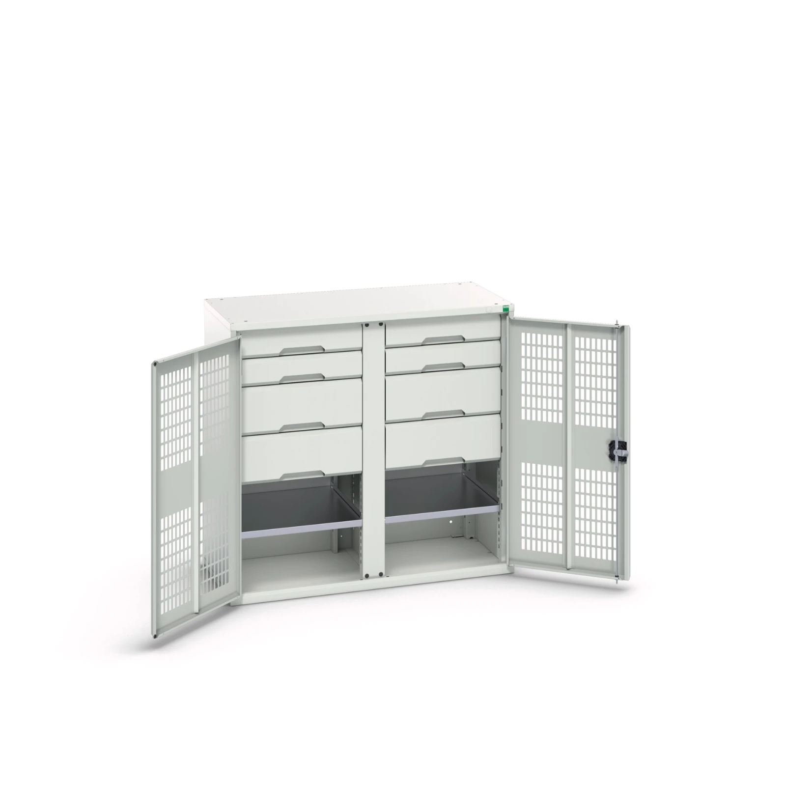 bott Verso kast gevleugelde deuren 1050x550x1000mm 2 legborden 8 laden RAL 7035