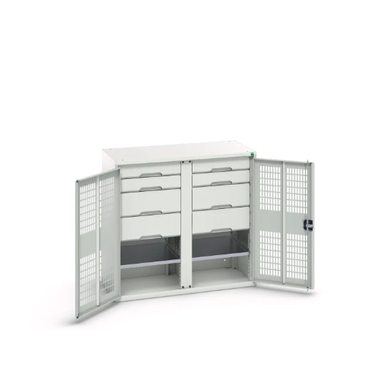 bott Verso kast gevleugelde deuren 1050x550x1000mm 2 legborden 8 laden RAL 7035