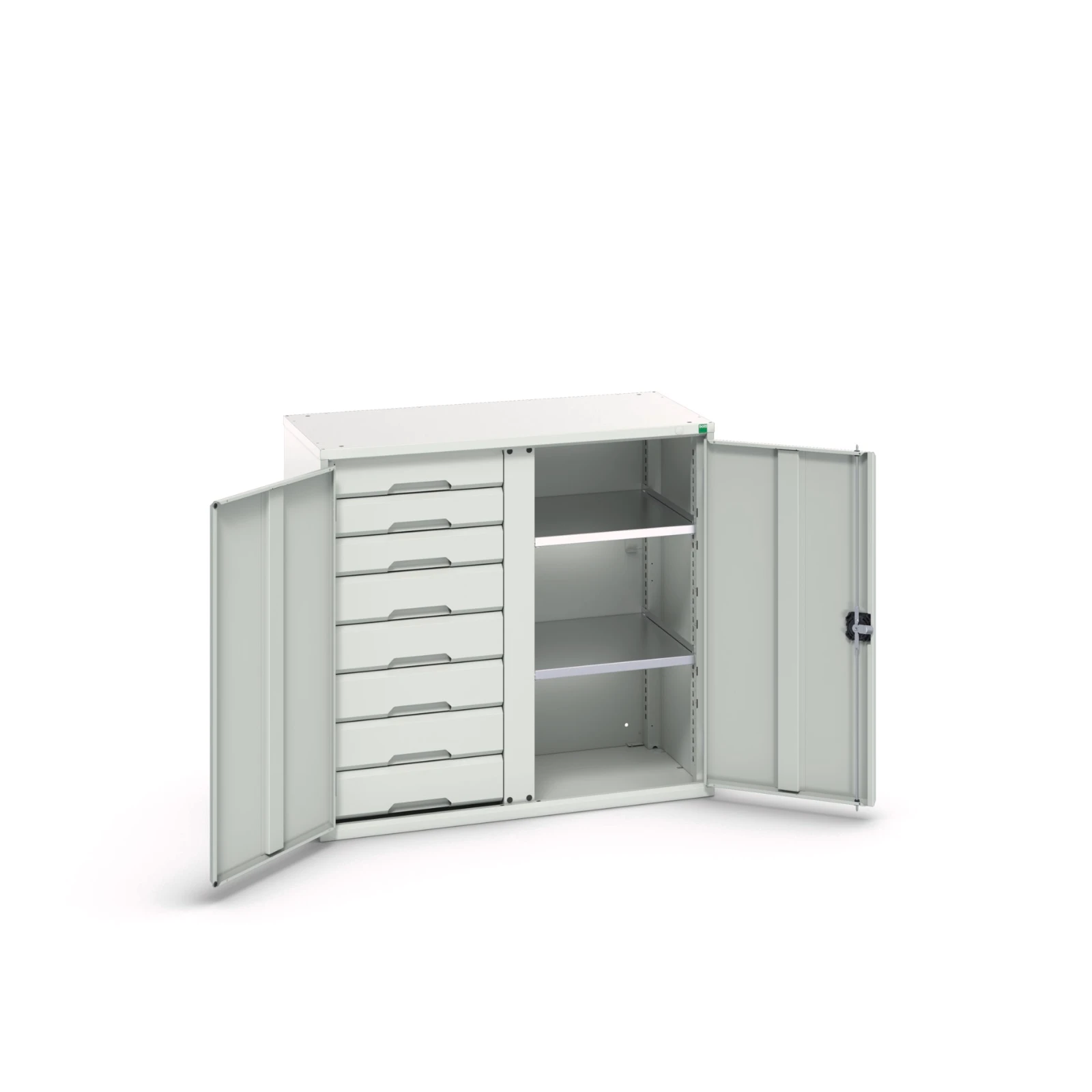 bott Verso systeemkast 1050x550x1000mm 2 legborden 8 lades RAL 7035