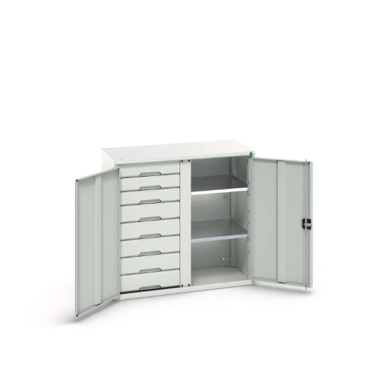 bott Verso systeemkast 1050x550x1000mm 2 legborden 8 lades RAL 7035