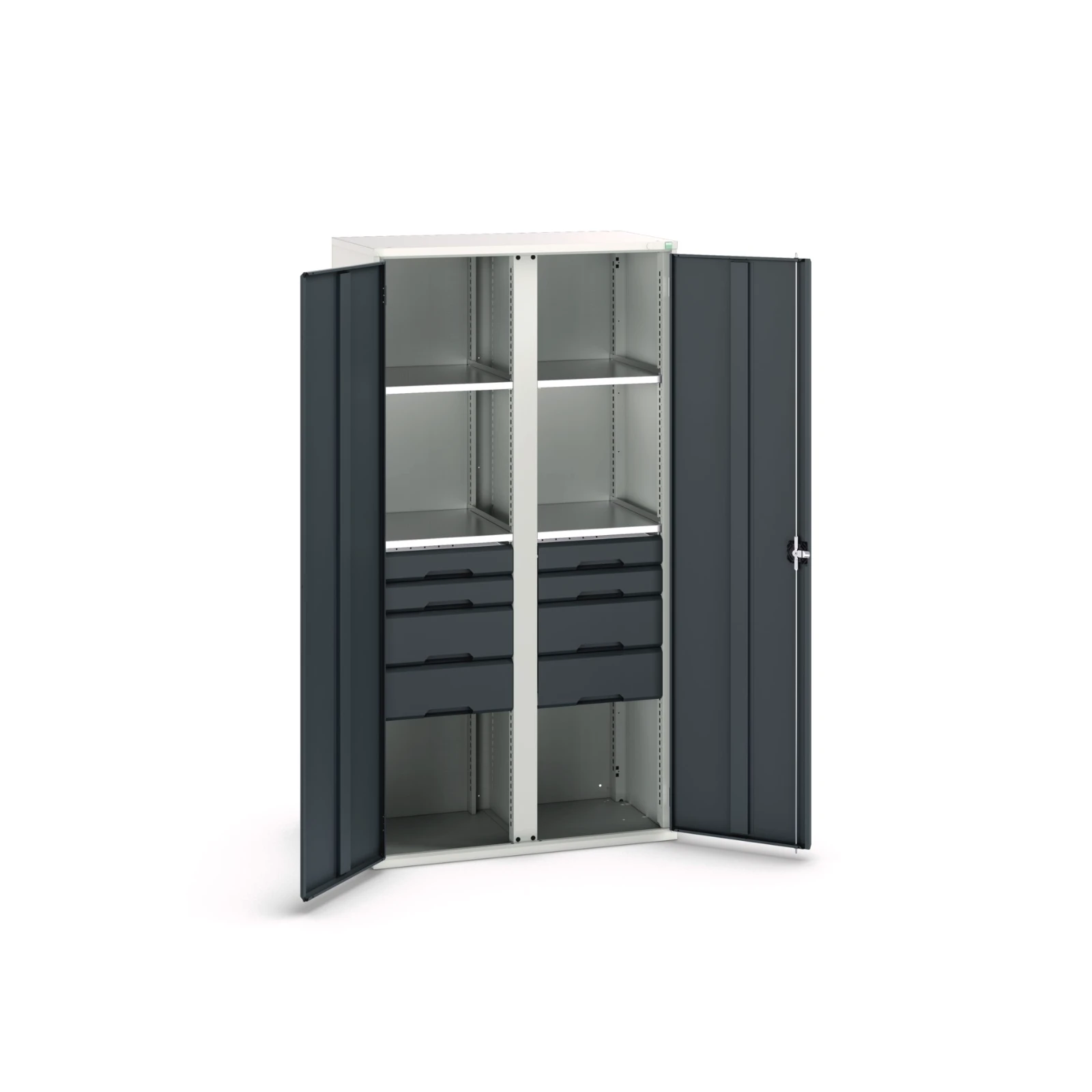 bott Verso systeemkast 1050x550x2000mm 4 legborden 8 lades RAL 7016
