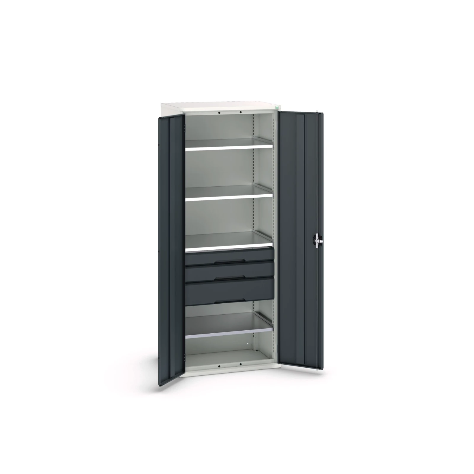 bott Verso systeemkast 800x550x2000mm 4 legborden 3 laden RAL 7016
