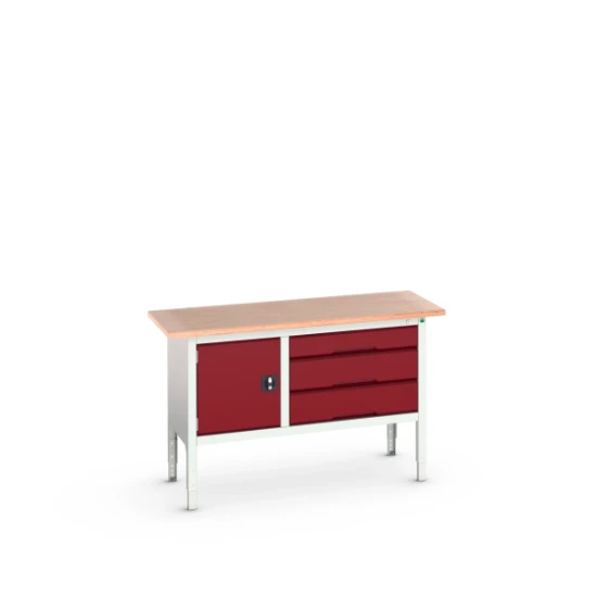 bott Verso verstelbare werkbank 1500x600x830-930mm 3 laden 1 deur Multiplex RAL 3004
